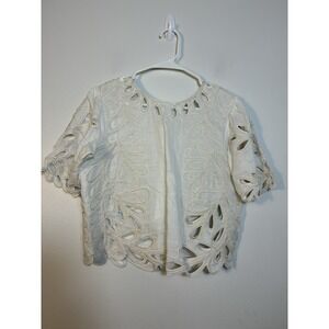 Katrina Grimaldi Top Workmen's Sz M White Eyelet Lace 100% Cotton Designer